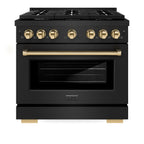 ZLINE Autograph Edition 36 in. 5.2 cu. ft. Paramount Gas Range with 6 Burners and Convection Gas Oven in Black Stainless Steel with Gold Accents (SGRBZ-36-G)