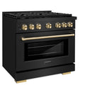 ZLINE Autograph Edition 36 in. 5.2 cu. ft. Paramount Gas Range with 6 Burners and Convection Gas Oven in Black Stainless Steel with Gold Accents (SGRBZ-36-G)