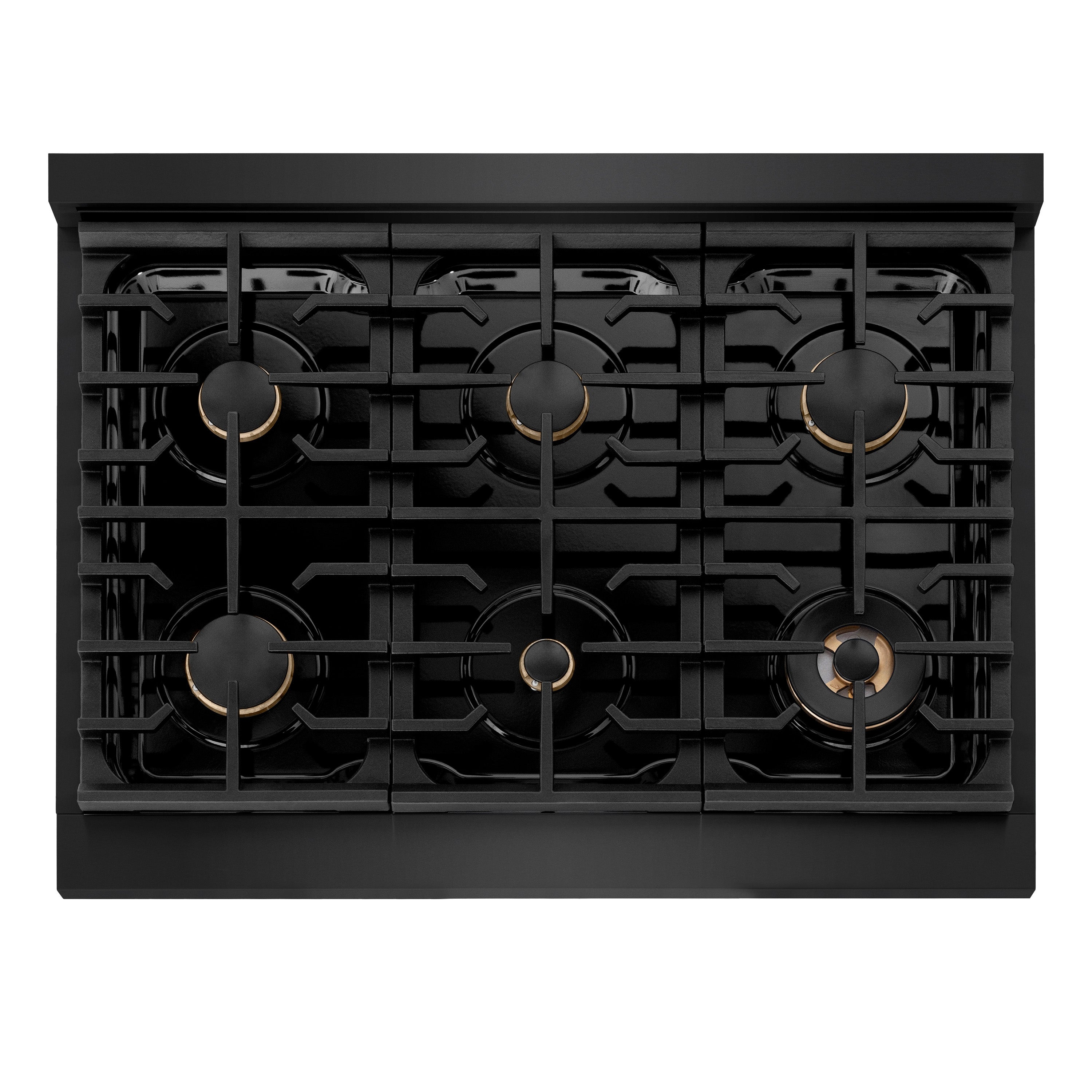 ZLINE Autograph Edition 36 in. 5.2 cu. ft. Paramount Gas Range with 6 Burners and Convection Gas Oven in Black Stainless Steel with Gold Accents (SGRBZ-36-G)