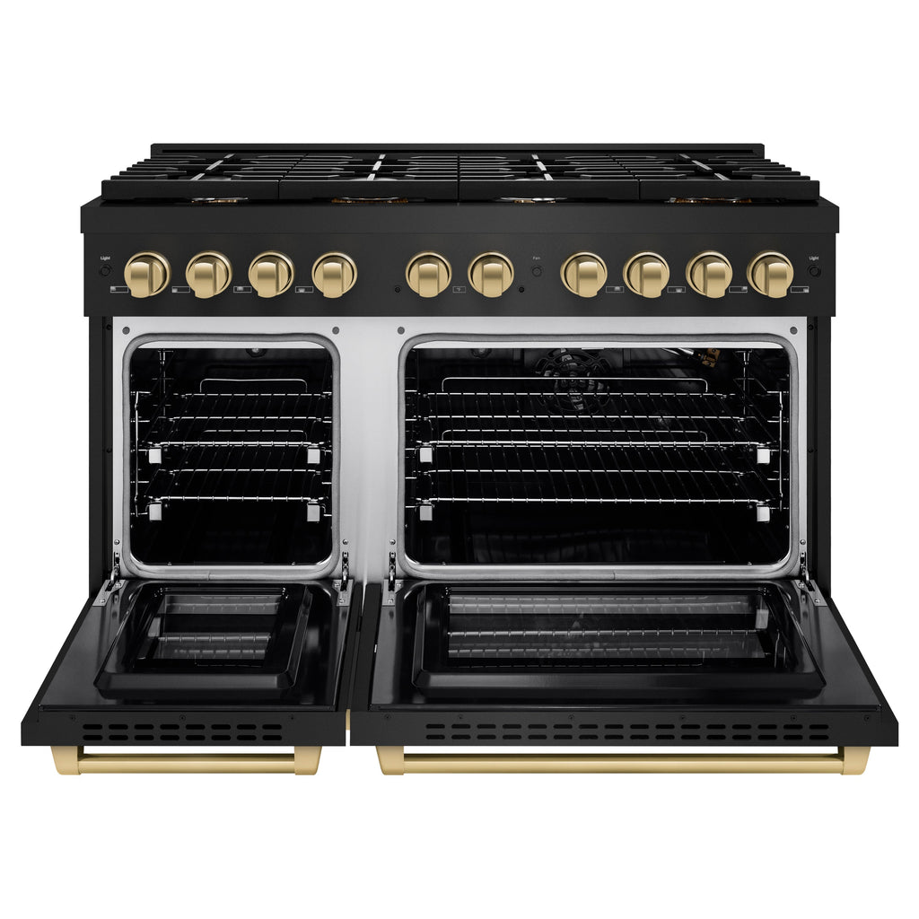 ZLINE Autograph Edition 48 in. Gas Range with Double Oven, 6.7 cu. ft., Black Stainless Steel with Bronze Accents (Model SGRBZ-48-CB)
