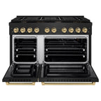 ZLINE Autograph Package - 48 In. Gas Range and Range Hood in Black Stainless Steel with Champagne Bronze Accents, 2AKPR-RGBRH48-CB