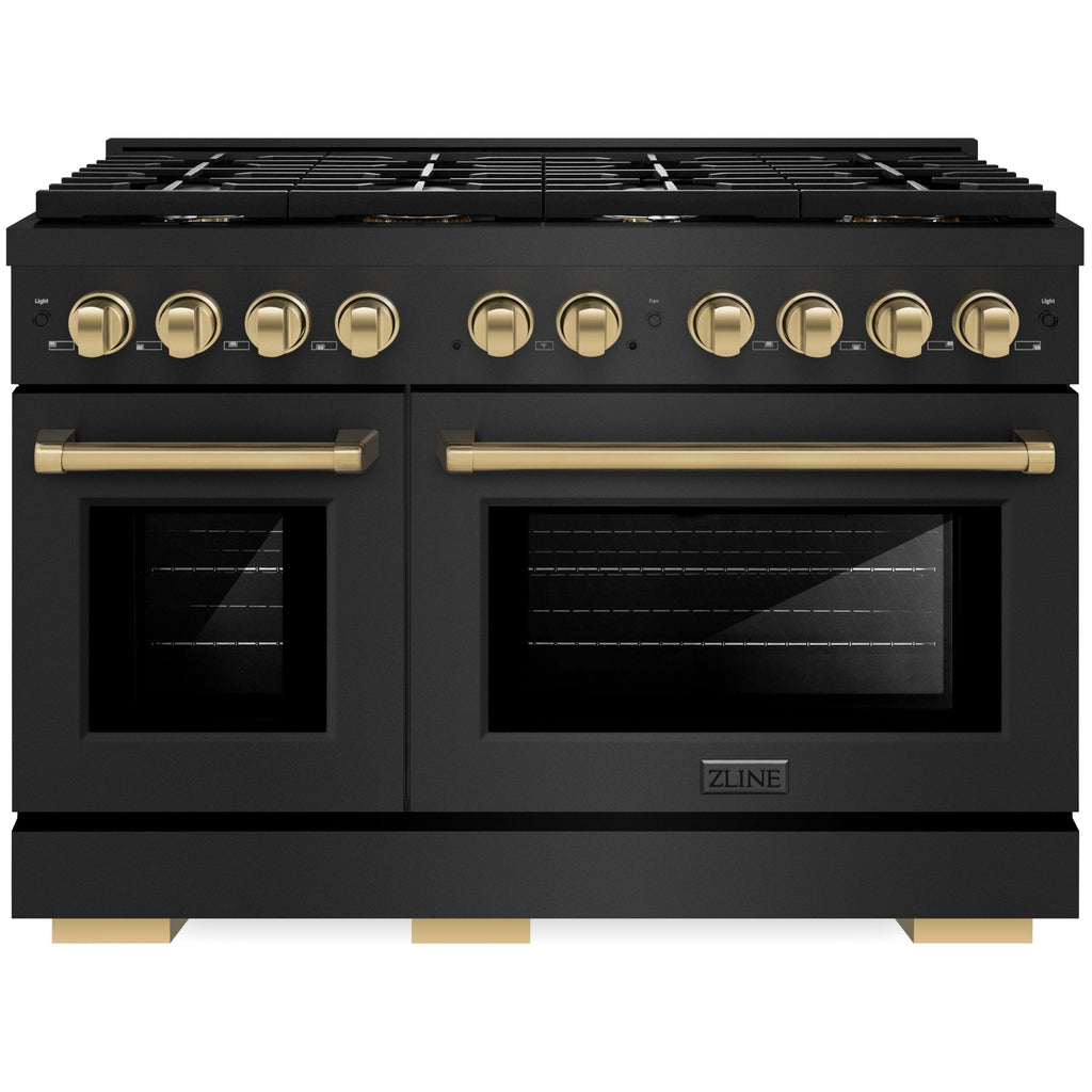 ZLINE Autograph Edition 48 in. Gas Range with Double Oven, 6.7 cu. ft., Black Stainless Steel with Bronze Accents (Model SGRBZ-48-CB)