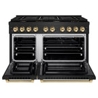 ZLINE Autograph Edition 48 in. 6.7 cu. ft. Paramount Double Oven Gas Range with 8 Burners in Black Stainless Steel with Gold Accents (SGRBZ-48-G)