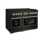 ZLINE Autograph Edition 48 in. 6.7 cu. ft. Paramount Double Oven Gas Range with 8 Burners in Black Stainless Steel with Gold Accents (SGRBZ-48-G)