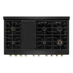 ZLINE Autograph Package - 48 In. Gas Range, Range Hood, Refrigerator, and Dishwasher in Black Stainless Steel with Gold Accents, 4AKPR-RGBRHDWV48-G