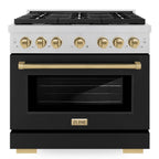 ZLINE Autograph Edition 36 in. Paramount Dual Fuel Range with 6 Gas Burners, 5.2 cu. ft. Electric Convection Oven, Satin Stainless Steel with Black Matte Door and Champagne Bronze Accents (SDRSZ-BLM-36-CB)