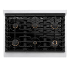 ZLINE Autograph Edition 36 in. Paramount Dual Fuel Range with 6 Gas Burners, 5.2 cu. ft. Electric Convection Oven, Satin Stainless Steel with Black Matte Door and Champagne Bronze Accents (SDRSZ-BLM-36-CB)