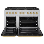 ZLINE Autograph Edition 48 in. 6.7 cu. ft. Paramount Double Oven Dual Fuel Range with 8 Gas Burners in Satin Stainless Steel with Black Matte Doors and Champagne Bronze Accents (SDRSZ-BLM-48-CB)