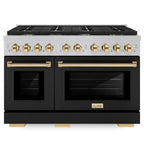ZLINE Autograph Edition 48 in. Paramount Double Oven Dual Fuel Range, 6.7 cu. ft., 8 Burner Gas Cooktop, Satin Stainless Steel with Black Matte Doors and Polished Gold Accents (SDRSZ-BLM-48-G)