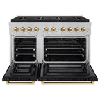 ZLINE Autograph Edition 48 in. Paramount Double Oven Dual Fuel Range, 6.7 cu. ft., 8 Burner Gas Cooktop, Satin Stainless Steel with Black Matte Doors and Polished Gold Accents (SDRSZ-BLM-48-G)
