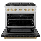 ZLINE Autograph Edition 48 in. 6.7 cu. ft. Paramount Double Oven Gas Range with 8 Burners, Satin Stainless Steel, Black Matte Doors, Champagne Bronze Accents (SGRSZ-BLM-48-CB)