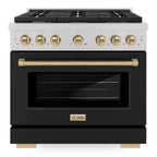 ZLINE Autograph Edition 36 in. 5.2 cu. ft. Gas Range with 6 Burners and Convection Oven in Satin Stainless Steel with Black Matte Door and Champagne Bronze Accents (SGRSZ-BLM-36-CB)