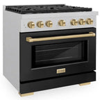 ZLINE Autograph Edition 48 in. 6.7 cu. ft. Paramount Double Oven Gas Range with 8 Burners, Satin Stainless Steel, Black Matte Doors, Champagne Bronze Accents (SGRSZ-BLM-48-CB)