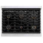 ZLINE Autograph Edition 36 in. 5.2 cu. ft. Gas Range with 6 Burners and Convection Oven in Satin Stainless Steel with Black Matte Door and Champagne Bronze Accents (SGRSZ-BLM-36-CB)
