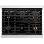 ZLINE Autograph Edition 48 in. 6.7 cu. ft. Paramount Double Oven Gas Range with 8 Burners, Satin Stainless Steel, Black Matte Doors, Champagne Bronze Accents (SGRSZ-BLM-48-CB)