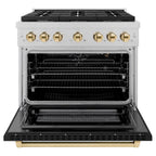 ZLINE Autograph Edition 36 in. 5.2 cu. ft. Paramount Gas Range with 6 Burners, Convection Gas Oven, Satin Stainless Steel with Black Matte Door and Polished Gold Accents (SGRSZ-BLM-36-G)