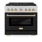 ZLINE Autograph Edition 36 in. 5.2 cu. ft. Paramount Gas Range with 6 Burners, Convection Gas Oven, Satin Stainless Steel with Black Matte Door and Polished Gold Accents (SGRSZ-BLM-36-G)