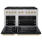 ZLINE Autograph Edition 48 in. 6.7 cu. ft. Paramount Double Oven Gas Range with 8 Burners, Convection Oven, Satin Stainless Steel with Black Matte Doors and Polished Gold Accents (SGRSZ-BLM-48-G)