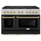 ZLINE Autograph Edition 48 in. 6.7 cu. ft. Paramount Double Oven Gas Range with 8 Burners, Convection Oven, Satin Stainless Steel with Black Matte Doors and Polished Gold Accents (SGRSZ-BLM-48-G)
