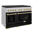 ZLINE Autograph Edition 48 in. 6.7 cu. ft. Paramount Double Oven Gas Range with 8 Burners, Convection Oven, Satin Stainless Steel with Black Matte Doors and Polished Gold Accents (SGRSZ-BLM-48-G)