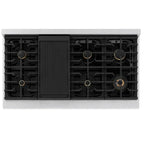 ZLINE Autograph Edition 48 in. 6.7 cu. ft. Paramount Double Oven Gas Range with 8 Burners, Convection Oven, Satin Stainless Steel with Black Matte Doors and Polished Gold Accents (SGRSZ-BLM-48-G)