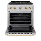 ZLINE Autograph Edition 30 in. Paramount Dual Fuel Range 4.2 cu. ft., 4 Gas Burners, Electric Convection Oven, Satin Stainless Steel with Champagne Bronze Accents, SDRSZ-30-CB