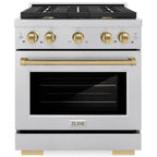 ZLINE Autograph Edition 30 in. Paramount Dual Fuel Range 4.2 cu. ft., 4 Gas Burners, Electric Convection Oven, Satin Stainless Steel with Champagne Bronze Accents, SDRSZ-30-CB