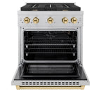 ZLINE Autograph 30 in. Paramount Dual Fuel Range with 4 Burner Gas Cooktop and Electric Convection Oven in Satin Stainless Steel with Polished Gold Accents, 4.2 cu. ft., SDRSZ-30-G