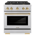 ZLINE Autograph 30 in. Paramount Dual Fuel Range with 4 Burner Gas Cooktop and Electric Convection Oven in Satin Stainless Steel with Polished Gold Accents, 4.2 cu. ft., SDRSZ-30-G