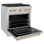 ZLINE Autograph 30 in. Paramount Dual Fuel Range with 4 Burner Gas Cooktop and Electric Convection Oven in Satin Stainless Steel with Polished Gold Accents, 4.2 cu. ft., SDRSZ-30-G