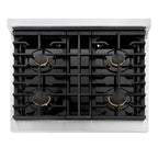 ZLINE Autograph 30 in. Paramount Dual Fuel Range with 4 Burner Gas Cooktop and Electric Convection Oven in Satin Stainless Steel with Polished Gold Accents, 4.2 cu. ft., SDRSZ-30-G