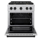ZLINE Autograph Edition 30 in. Paramount Dual Fuel Range, 4.2 cu. ft. Electric Convection Oven, 4 Gas Burners, Satin Stainless Steel with Matte Black Accents (SDRSZ-30-MB)