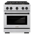 ZLINE Autograph Edition 30 in. Paramount Dual Fuel Range, 4.2 cu. ft. Electric Convection Oven, 4 Gas Burners, Satin Stainless Steel with Matte Black Accents (SDRSZ-30-MB)