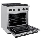 ZLINE Autograph Edition 30 in. Paramount Dual Fuel Range, 4.2 cu. ft. Electric Convection Oven, 4 Gas Burners, Satin Stainless Steel with Matte Black Accents (SDRSZ-30-MB)