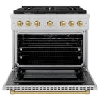ZLINE Autograph Edition 36 in. Paramount Dual Fuel Range, 5.2 cu. ft., 6 Burner Gas Cooktop with Electric Convection Oven, Satin Stainless Steel with Champagne Bronze Accents (SDRSZ-36-CB)