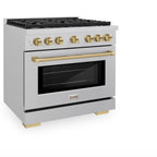 ZLINE Autograph Edition 36 in. Paramount Dual Fuel Range, 5.2 cu. ft., 6 Burner Gas Cooktop with Electric Convection Oven, Satin Stainless Steel with Champagne Bronze Accents (SDRSZ-36-CB)