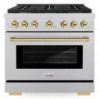 ZLINE Autograph Edition 36 in. Paramount Dual Fuel Range, 5.2 cu. ft. Electric Convection Oven, 6-Burner Gas Cooktop, Satin Stainless Steel with Polished Gold Accents (SDRSZ-36-G)