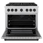 ZLINE Autograph Edition 36 in. Paramount Dual Fuel Range, 5.2 cu. ft. Electric Convection Oven, 6 Burner Gas Cooktop, Satin Stainless Steel with Matte Black Accents (SDRSZ-36-MB)