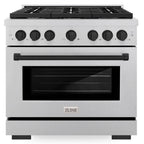 ZLINE Autograph Edition 36 in. Paramount Dual Fuel Range, 5.2 cu. ft. Electric Convection Oven, 6 Burner Gas Cooktop, Satin Stainless Steel with Matte Black Accents (SDRSZ-36-MB)
