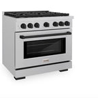 ZLINE Autograph Edition 36 in. Paramount Dual Fuel Range, 5.2 cu. ft. Electric Convection Oven, 6 Burner Gas Cooktop, Satin Stainless Steel with Matte Black Accents (SDRSZ-36-MB)
