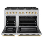 ZLINE Autograph 48 in. Paramount Double Oven Dual Fuel Range, 6.7 cu. ft., 8 Burner Gas Cooktop, Electric Convection Ovens, Satin Stainless Steel with Polished Gold Accents (SDRSZ-48-G)