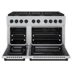ZLINE Autograph Edition 48 in. Paramount Double Oven Dual Fuel Range with 8 Burner Gas Cooktop, 6.7 cu. ft., Satin Stainless Steel with Matte Black Accents (SDRSZ-48-MB)