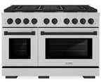 ZLINE Autograph Edition 48 in. Paramount Double Oven Dual Fuel Range with 8 Burner Gas Cooktop, 6.7 cu. ft., Satin Stainless Steel with Matte Black Accents (SDRSZ-48-MB)