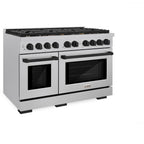 ZLINE Autograph Edition 48 in. Paramount Double Oven Dual Fuel Range with 8 Burner Gas Cooktop, 6.7 cu. ft., Satin Stainless Steel with Matte Black Accents (SDRSZ-48-MB)
