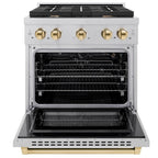 ZLINE Autograph Edition 30 in. 4.2 cu. ft. Paramount Gas Range with 4 Burners and Convection Gas Oven in Satin Stainless Steel with Polished Gold Accents (SGRSZ-30-G)