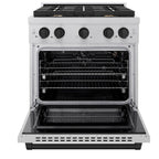 ZLINE Autograph Edition 30 in. 4.2 cu. ft. Paramount Gas Range with 4 Burners and Convection Gas Oven in Satin Stainless Steel with Matte Black Accents (SGRSZ-30-MB)