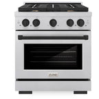 ZLINE Autograph Edition 30 in. 4.2 cu. ft. Paramount Gas Range with 4 Burners and Convection Gas Oven in Satin Stainless Steel with Matte Black Accents (SGRSZ-30-MB)