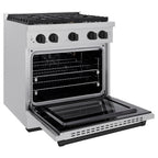 ZLINE Autograph Edition 30 in. 4.2 cu. ft. Paramount Gas Range with 4 Burners and Convection Gas Oven in Satin Stainless Steel with Matte Black Accents (SGRSZ-30-MB)