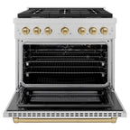 ZLINE Autograph Edition 36 in. 5.2 cu. ft. Paramount Gas Range with 6 Burners, Convection Gas Oven, Satin Stainless Steel with Champagne Bronze Accents (SGRSZ-36-CB)