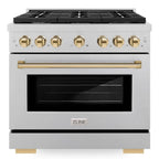 ZLINE Autograph Edition 36 in. 5.2 cu. ft. Paramount Gas Range with 6 Burners and Convection Oven in Satin Stainless Steel with Polished Gold Accents (SGRSZ-36-G)